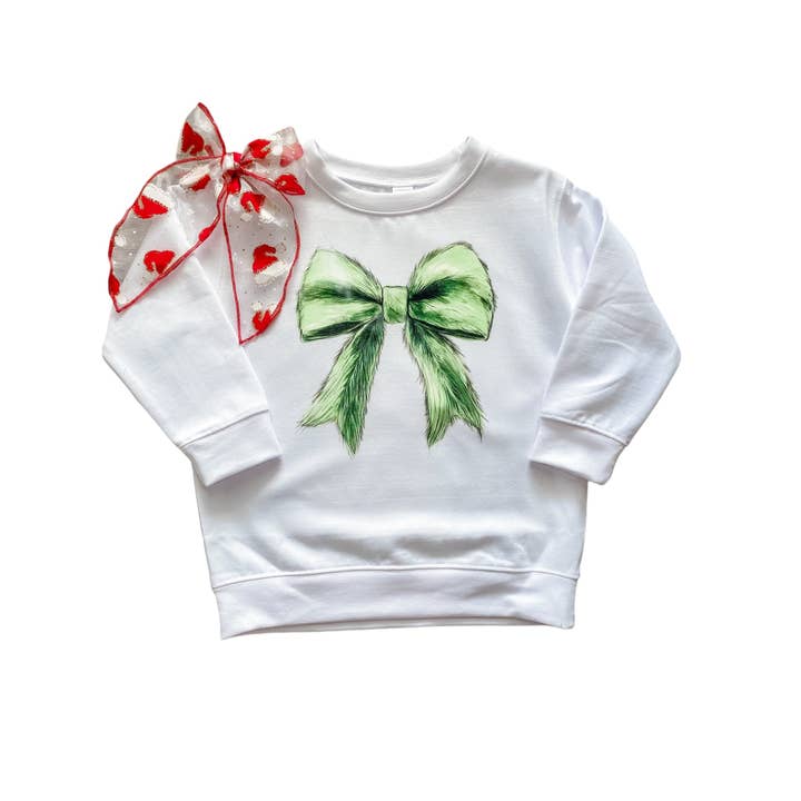 Holland Ave Clothing - Wholesale Sweatshirt - Kids - Green Guy Bow | Girls Christmas Sweatshirt