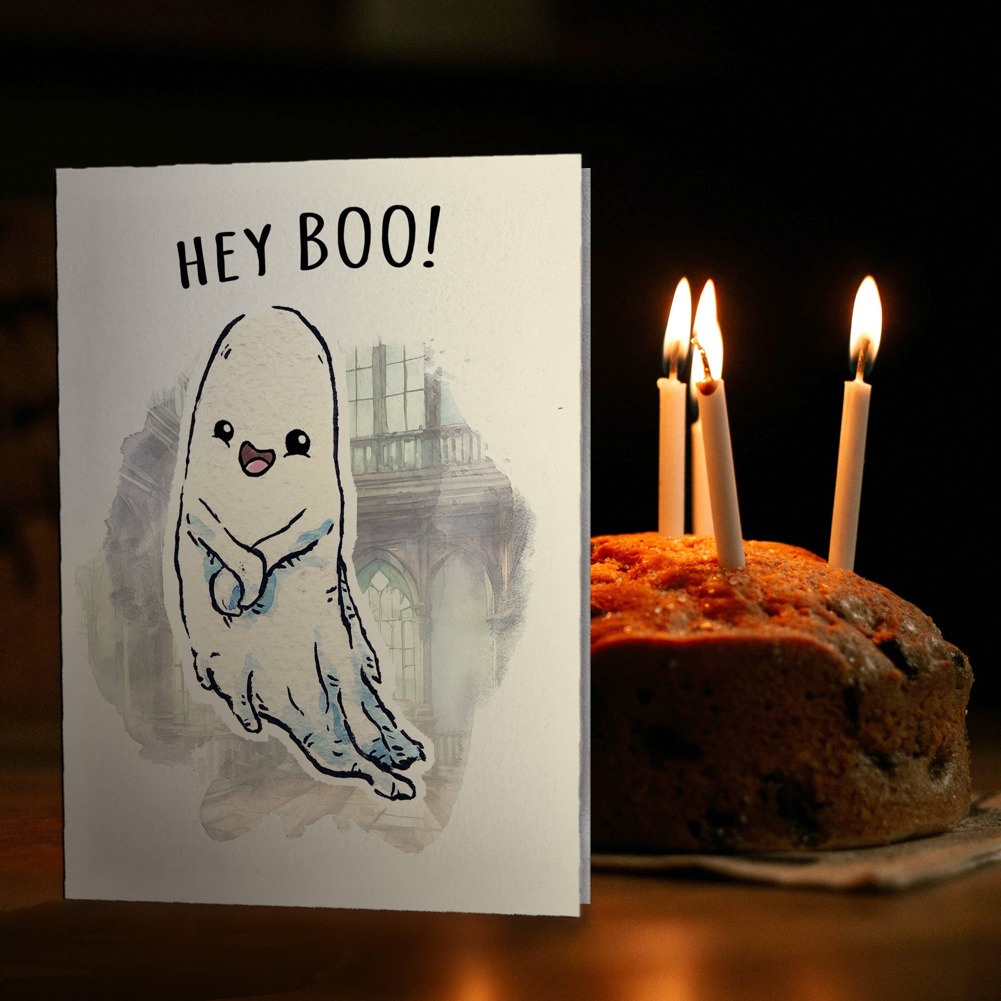 Aaron Millard Illustration - Wholesale Friendship Card - "Hey Boo" - Ghost Spooky Halloween Card, Horror Couples Card4