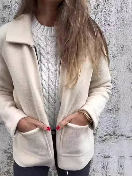 Rosa Clothing - Wholesale Jacket - Women's - Casual Lapel Solid Front Pocket Zipper Jacket4