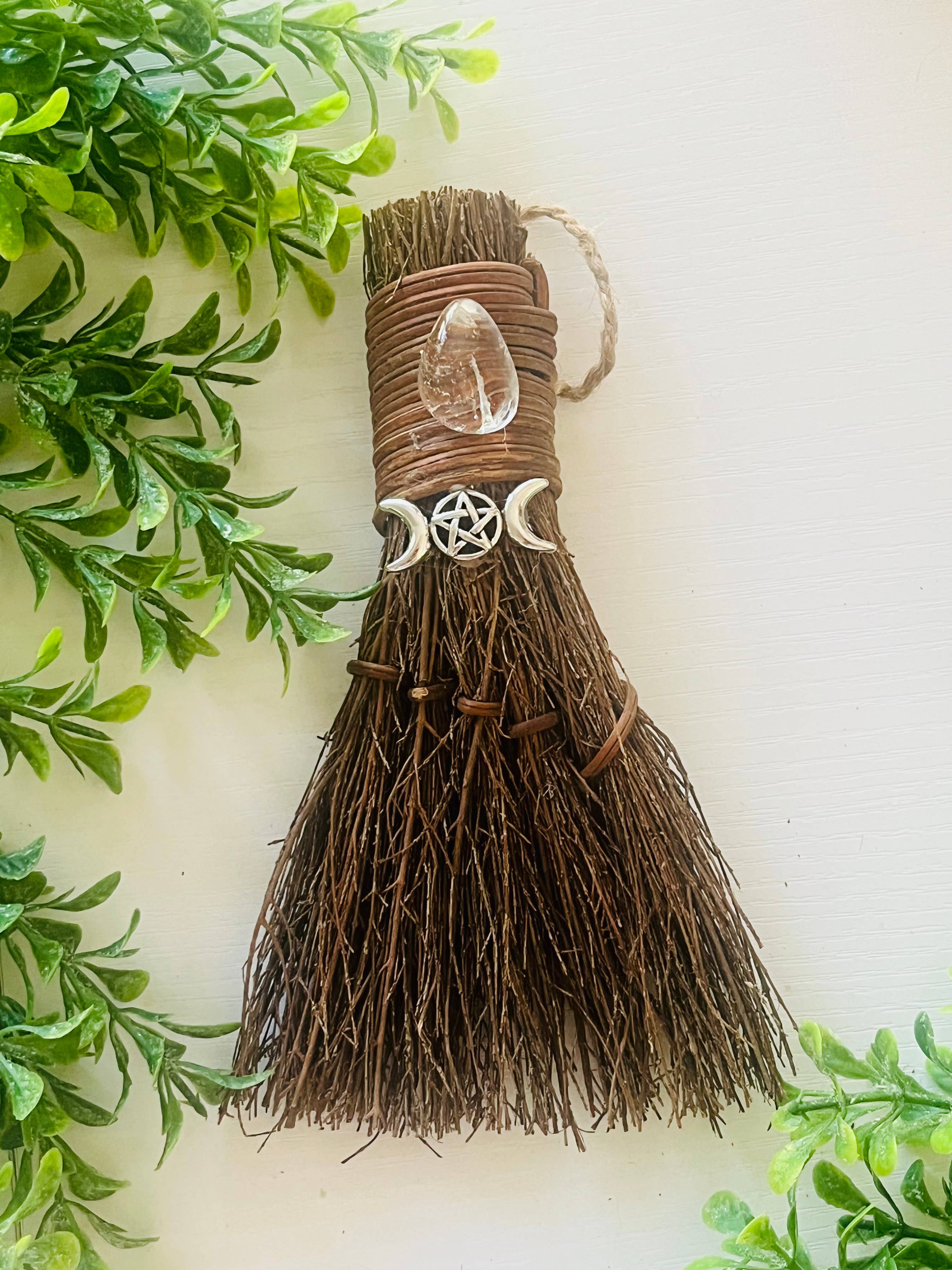 Moonsence - Wholesale Broom - Triple Moon Cinnamon Witch's Broom with Clear Quartz