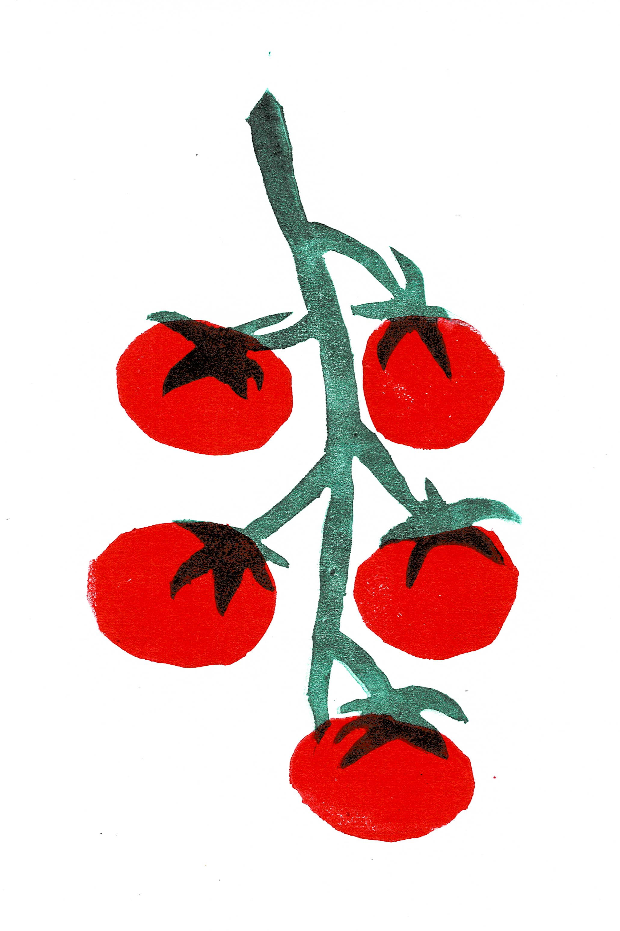 Art by Nate Crosser - Wholesale Art Print - Cherry Tomato Linocut Print (Digital Reproduction)