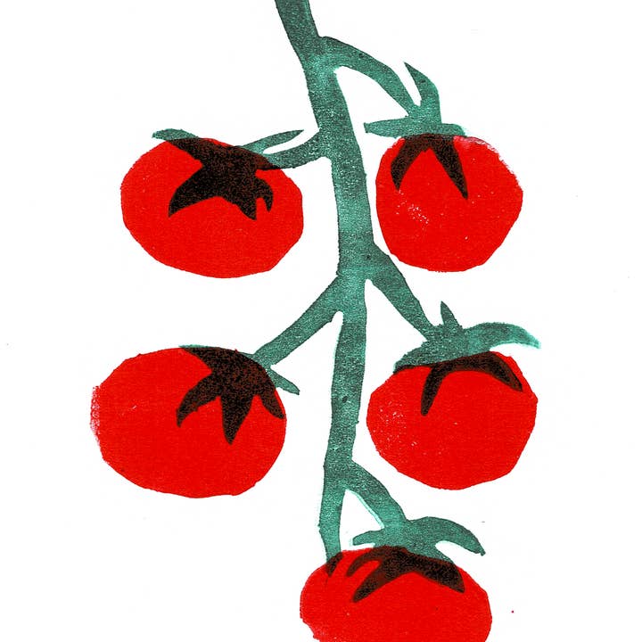 Art by Nate Crosser - Wholesale Art Print - Cherry Tomato Linocut Print (Digital Reproduction)0