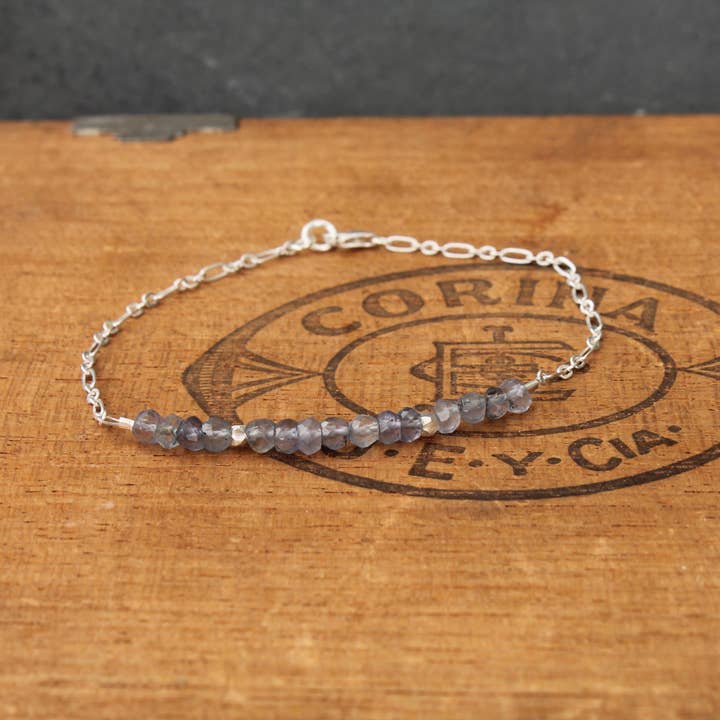 Iolite Rondelle and Silver Chain Bracelet for wholesale by Plumage Jewelry