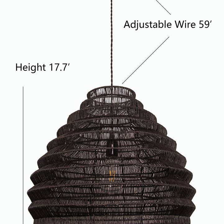 Natural Modern Rattan Wicker Large Black Pendant Light for wholesale on Faire3