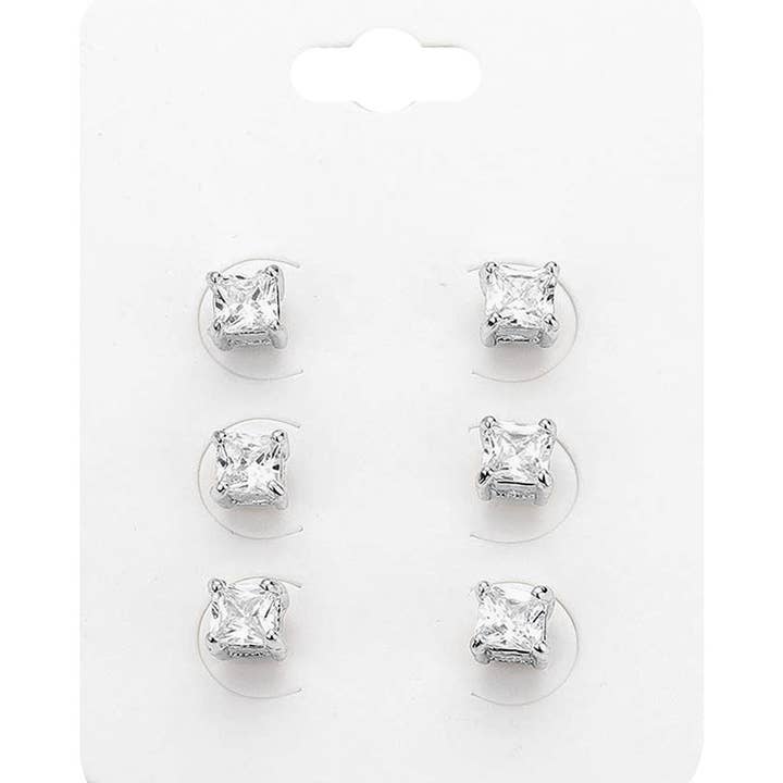 Sensibling Corp. - Wholesale Stud/Post Earrings - 3Pairs - Square Stone Stud Earrings