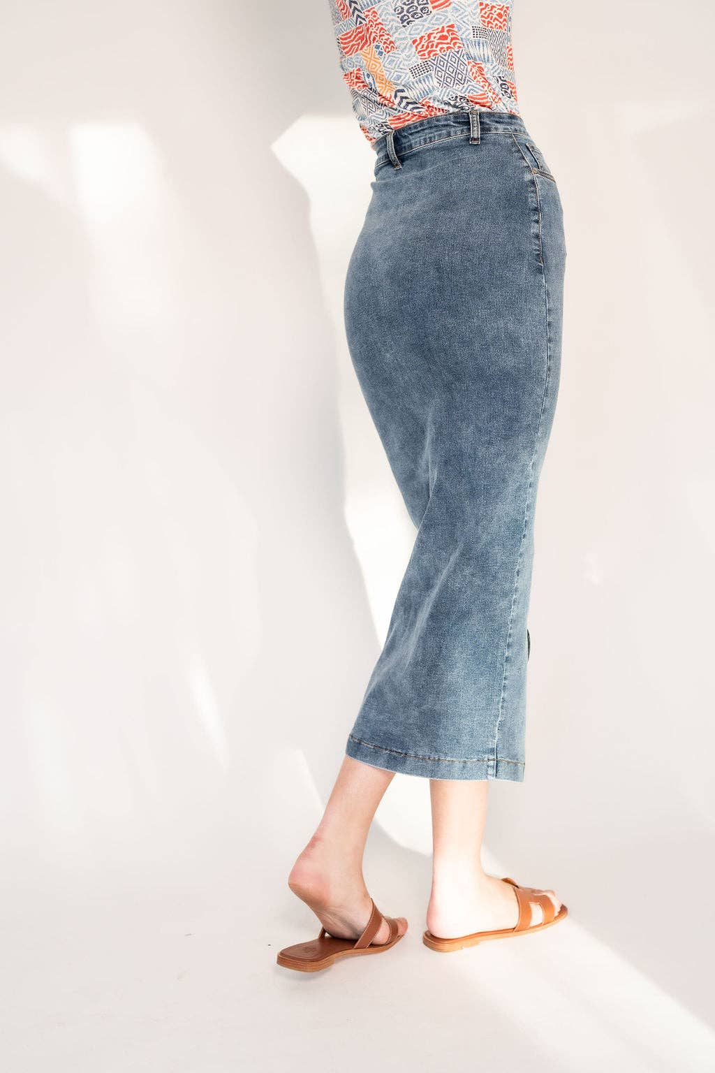 Recollection Brand - Wholesale Dress - Women's - Button Front Stretch Denim Midi Skirt12