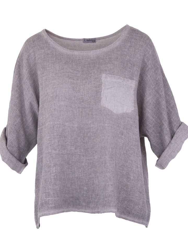 Cadenza Italy Ltd - Vente Tunique – femme - Haut à poche en mélange de lin et coton5