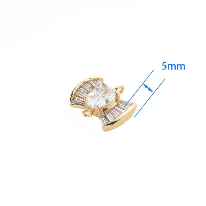 Jewel Pledge - Wholesale Individual Charm/Pendant - Sparkly Gold Baguette CZ Bowtie Connector CNG0185
