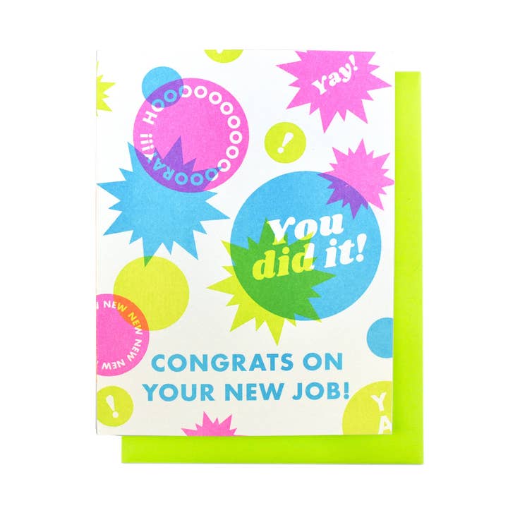 Tillykke med dit nye job! - Risograph lykønskningskort for engroshandel hos Next Chapter Studio