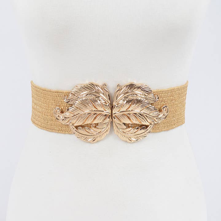 3AM BY H&D ACCESSORIES - Wholesale Belt - Women's - Leaf Metal Buckle Stretch Straw Belt