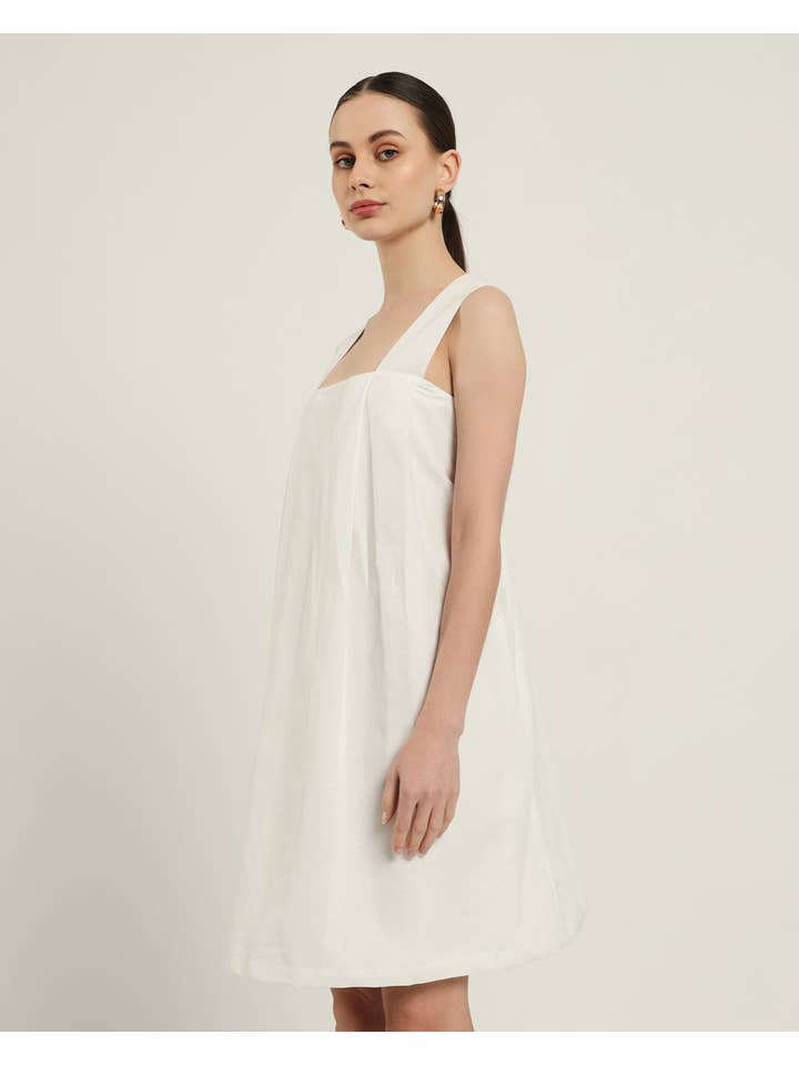 Thevasa - Wholesale Dress - Women's - The Larissa Daisy White Linen Dress