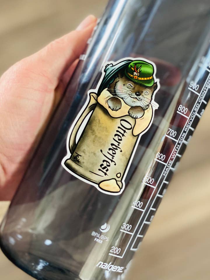 Otter Octoberfest Sticker! for wholesale by Guerdrum Art