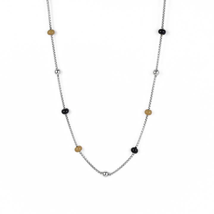 Colar de Esmalte Globo Preto/Prata por atacado de Bud To Rose