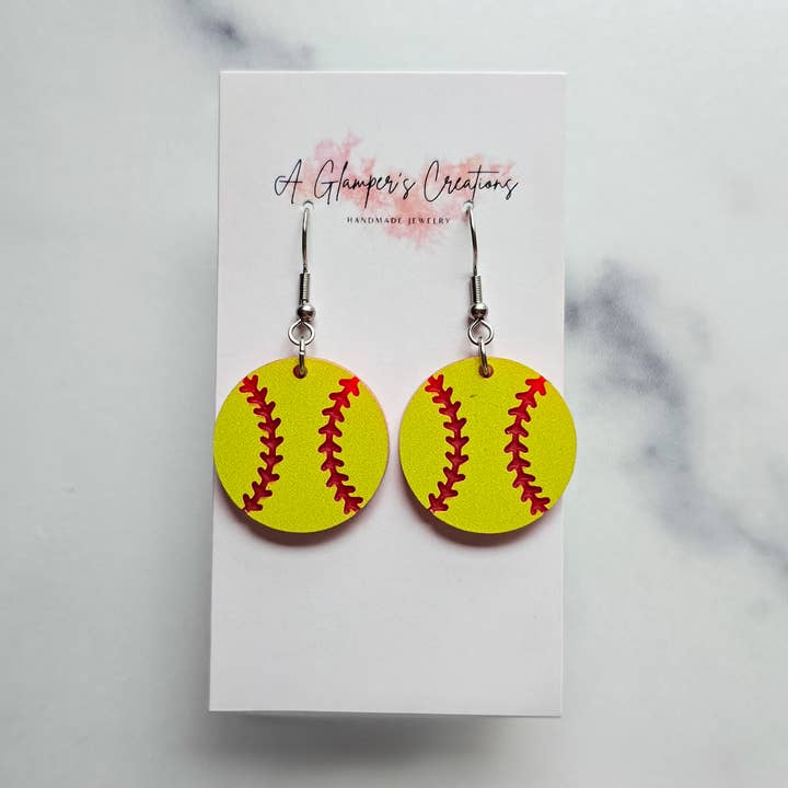 Softball Acrylic Earrings for wholesale by A Glamper's Creations LLC