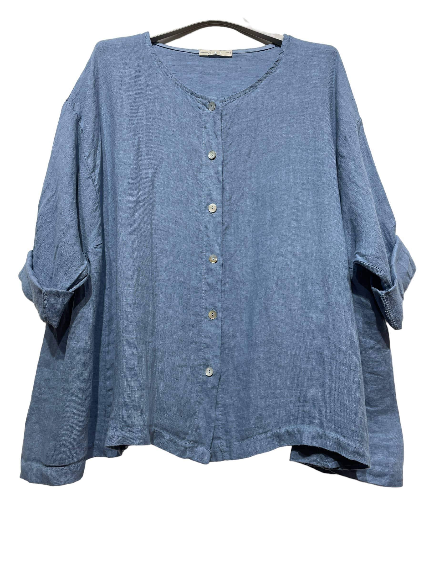LINEN & COTTON HOUSE – Großhandel Hemd mit Button-down-Kragen – Damen – 61911 Bluse aus Leinen und Baumwolle – Einheitsgröße14
