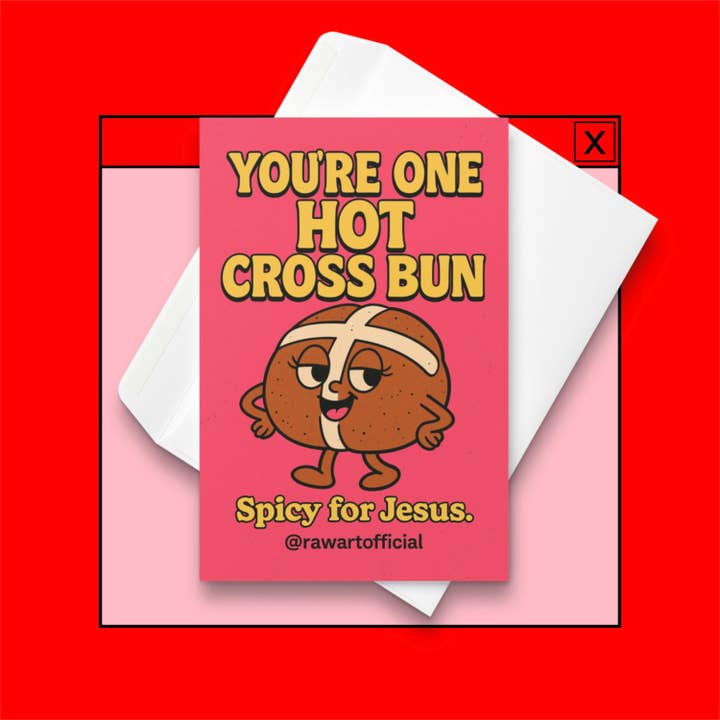 Funny Easter Card: Hot Cross Bun Easter, Spicy Easter Humor, Retro Food Pun for wholesale by Hot Mess Paper Co.