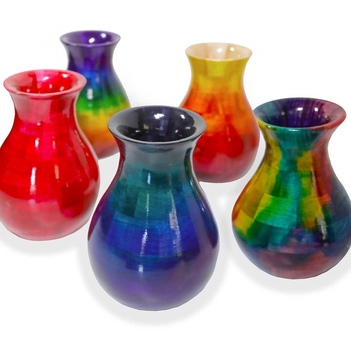 Blossom Vase Dyed Wood Handmade Segmented Wood Vessel for wholesale by Foster's Beauties