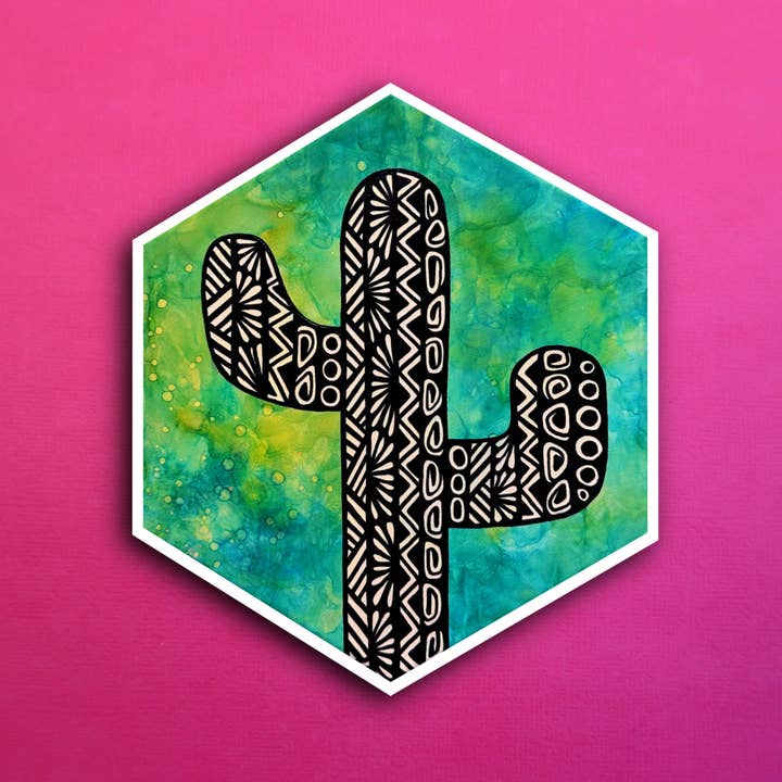 Ink Teal Cactus Sticker (WATERPROOF) for wholesale by Zenspire Designs