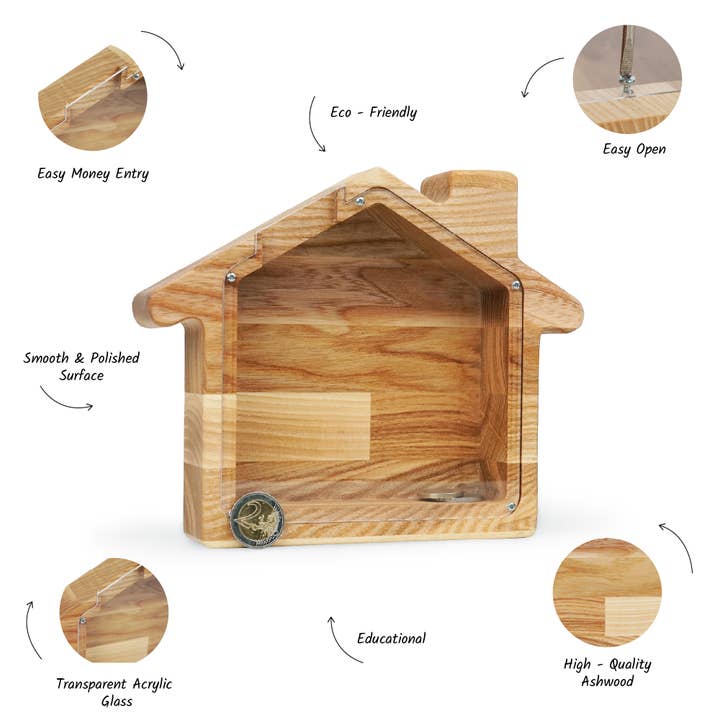 PromiDesign - Wholesale Money/Piggy Bank - Wooden Piggy Bank, House Shaped Money Box8