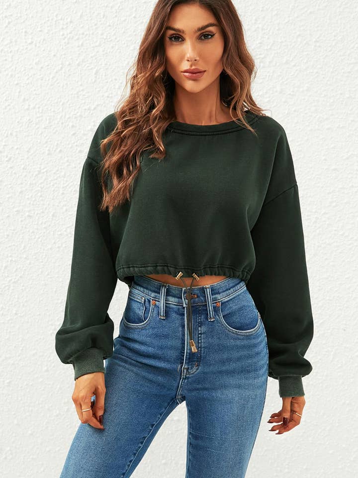 Perfectly Oversized Cropped Sweatshirt In Dark Green for wholesale by FS Collection (Germany)