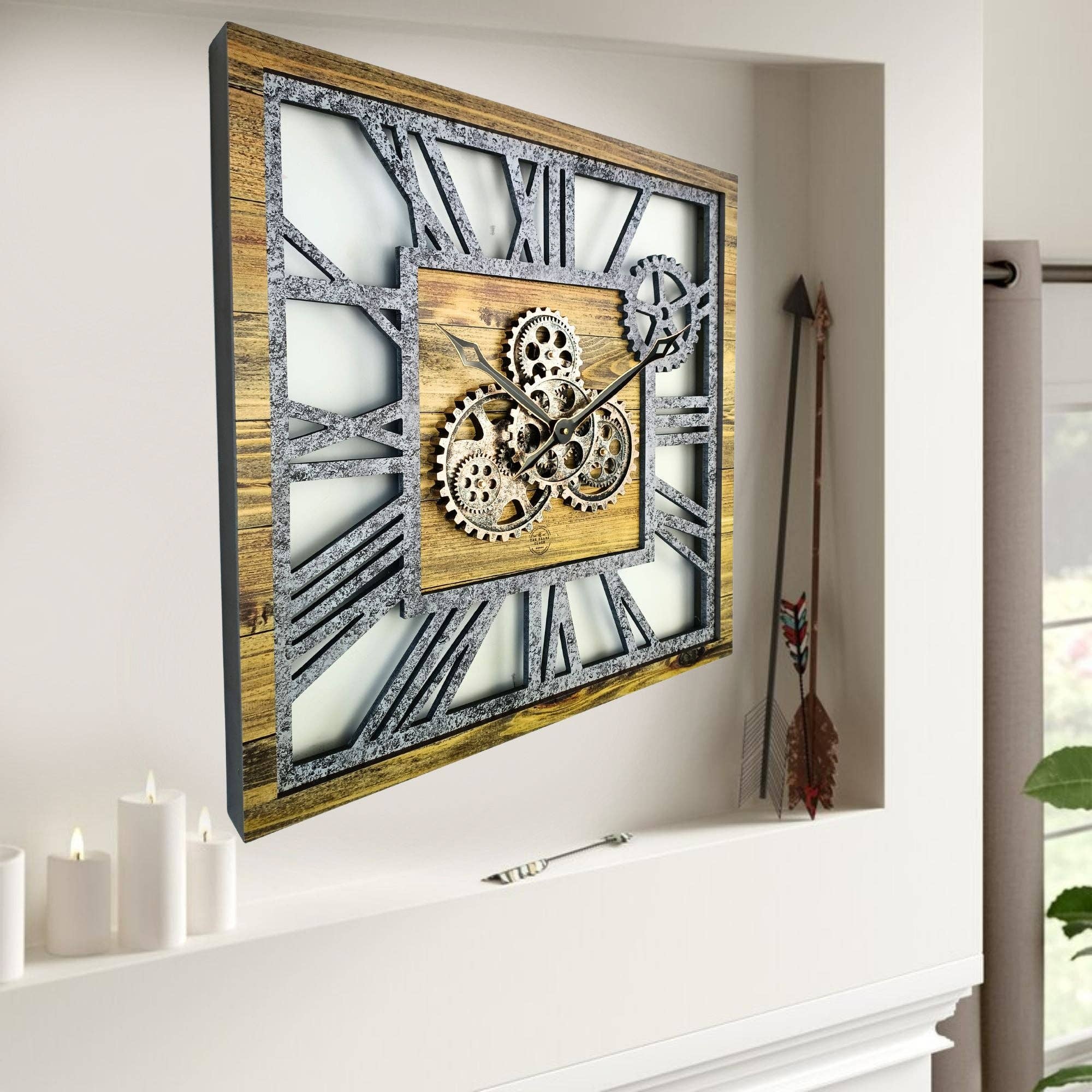 The Gears Clock - Wholesale Wall Clock - AMERICA LINE WALL CLOCK SQUARE 24 INCH WOOD AND STONE2