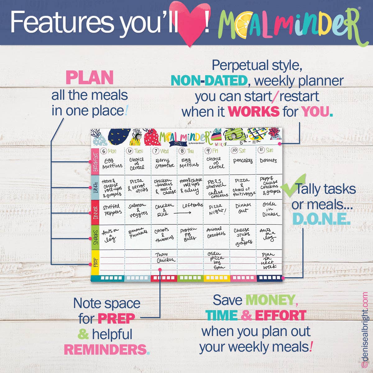 Denise Albright® - Wholesale Planner - 52-Week Meal Minder® Weekly Menu Planner Pad | Pack of 61