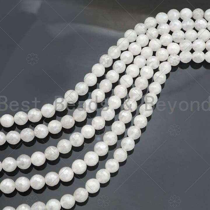 Mystic Coated Natural Faceted White Jade Beads, 6mm/8mm/10mm Natural White Gemstone Beads, Natural Jade Beads, 15.5inch strand, SKU#UA218 for wholesale by BestBeads&Beyond