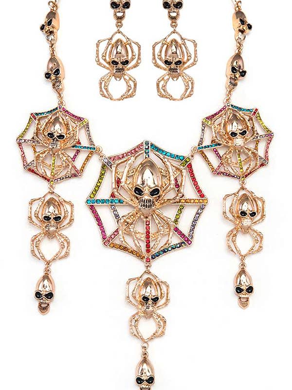 Crystal Spiderweb Statement Necklace Set for wholesale by Artini Accessories