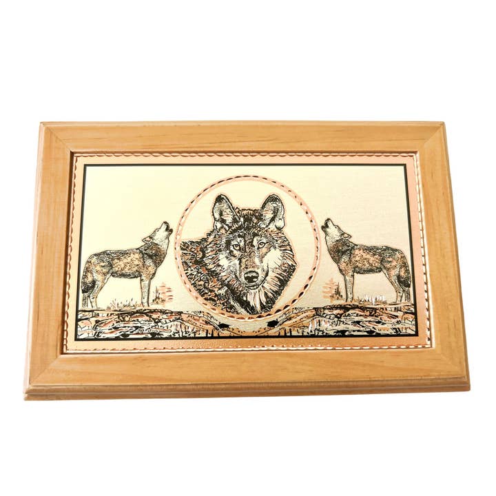 RB 55 Wooden Box Wolf Face for wholesale by COPPER ARTS INC.
