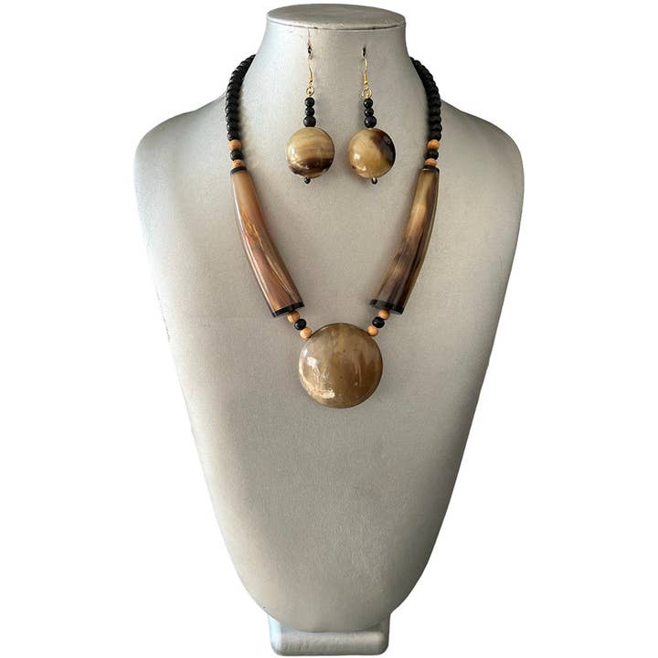 African Tribal Wooden Necklace and Earrings Set for wholesale by African Stars