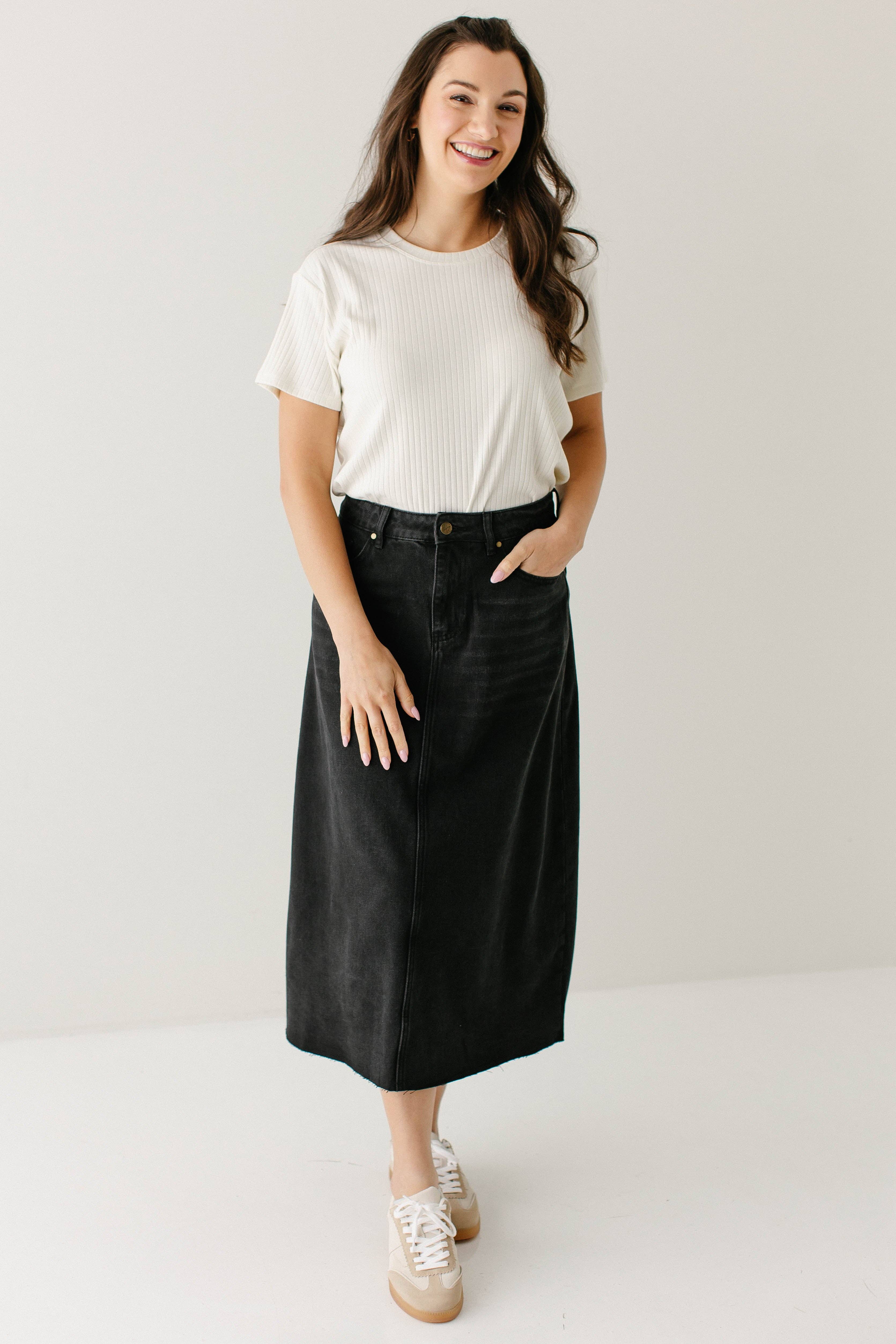 The Main Street Exchange - Wholesale Rok - Dames - 'Brooke' A-lijn denim midirok4