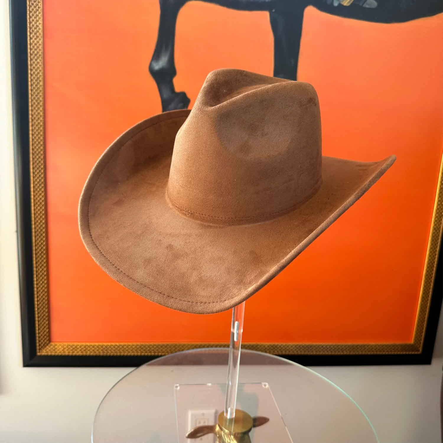 Queens INC - Vente Chapeau de cowboy – femme - Chapeau de cowboy en daim végan avec bord plat rigide23