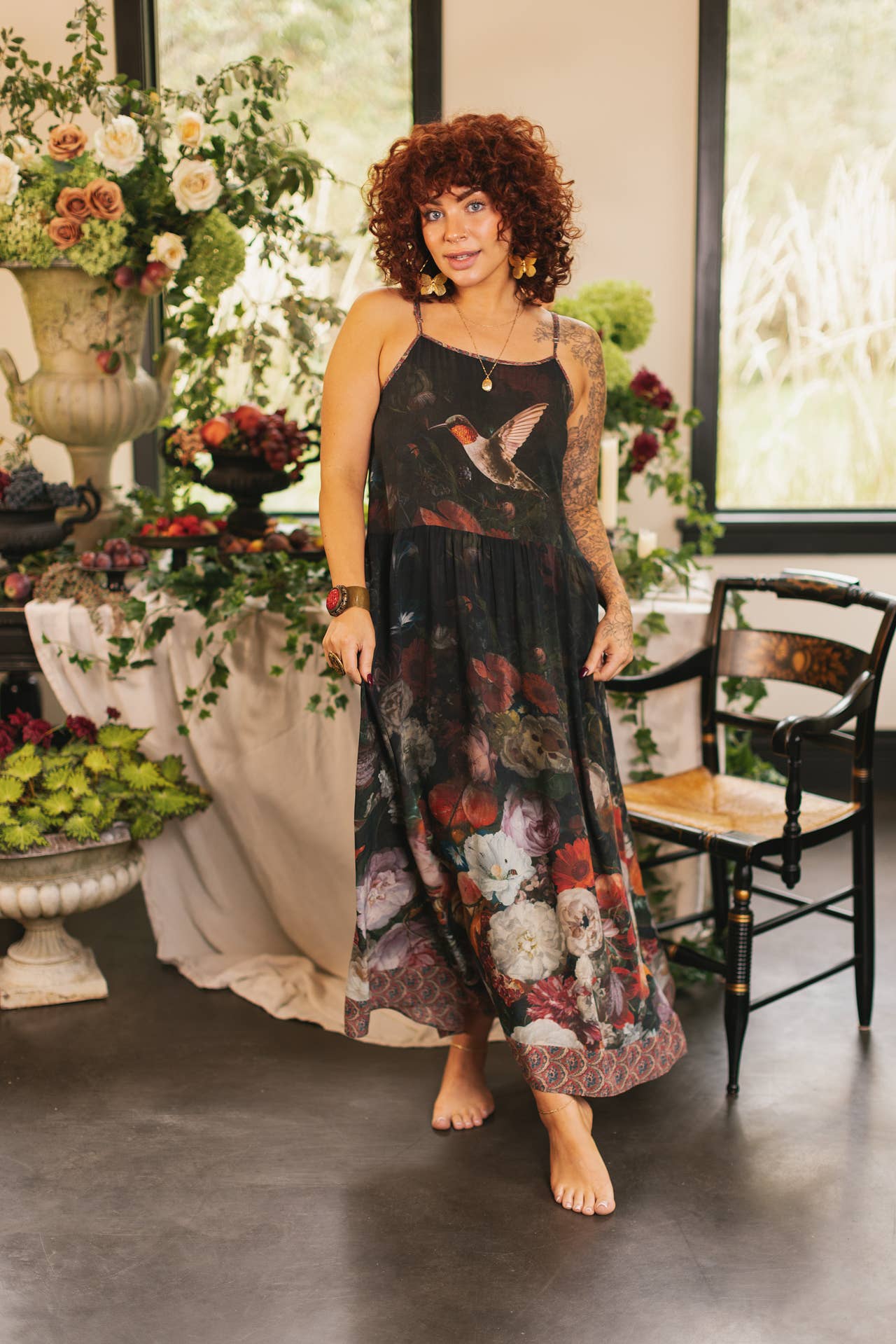 Market of Stars (USA) - Wholesale Dress - Women's - Flight of Fancy Bohéme Long Maxi Slip Dress w/Hummingbirds5