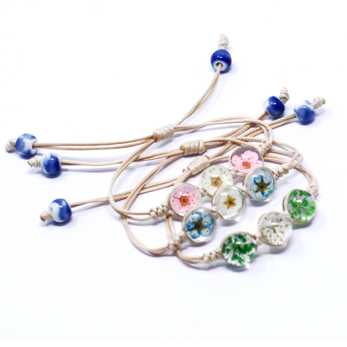 AWGifts Europe - Wholesale Beaded Bracelet - Pressed Flowers Tri-Flower Beaded Bracelet1