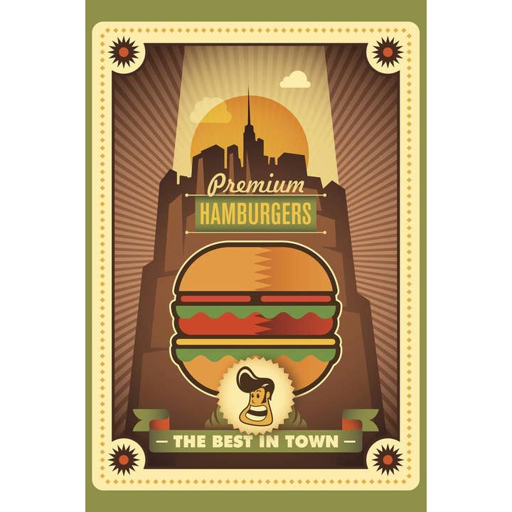 Retro hamburger Cool Wall Decor Art Print Poster 24x36 for wholesale by Gotham Gifts