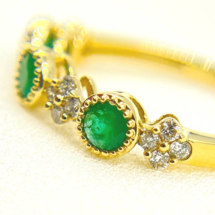 Yellow 14K Solid Gold Diamond and Emerald Ring. RAC01373EM for wholesale on Faire4