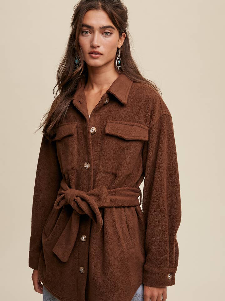 Belted Fleece Shacket LJ0239 for wholesale by Listicle