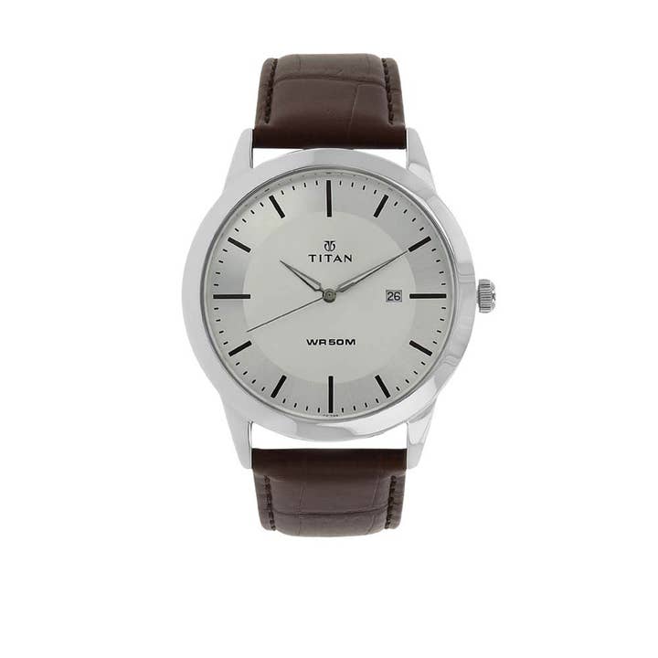 Titan Classique Silver Dial Analog with Date Leather Strap watch for Men for wholesale by Titan