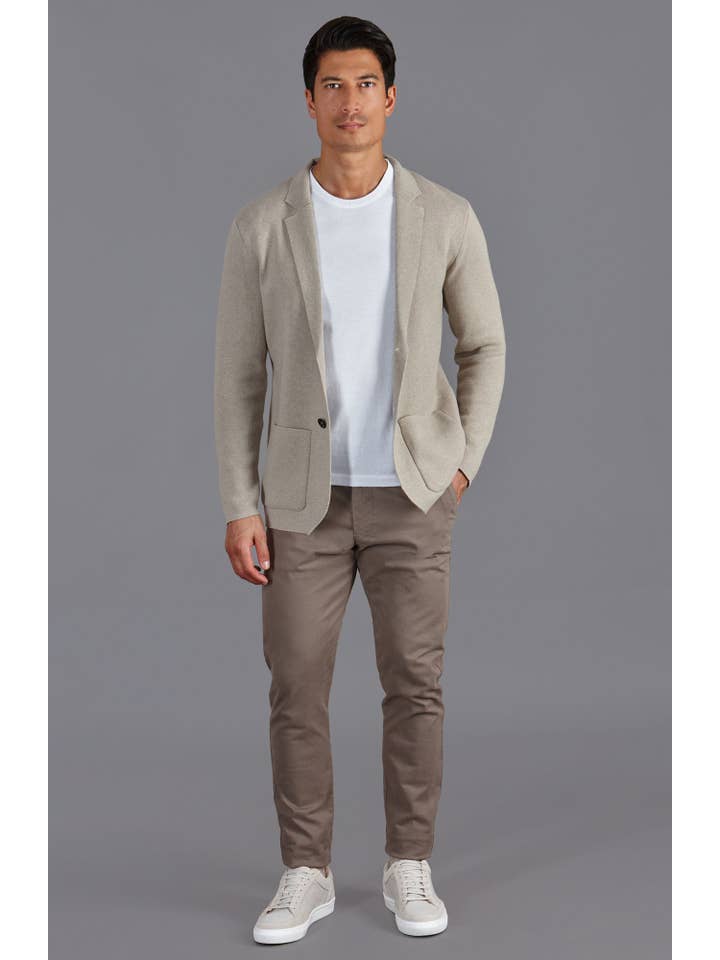 Paul James Knitwear – Engroshandel Blazer - Herre – Herre mellemvægts bomuldsdekonstrueret strikket blazer