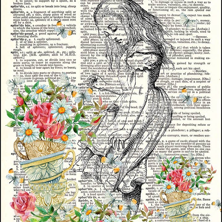 Alice with Tea Cup Flowers Dictionary Print for wholesale by Fresh Prints of CT