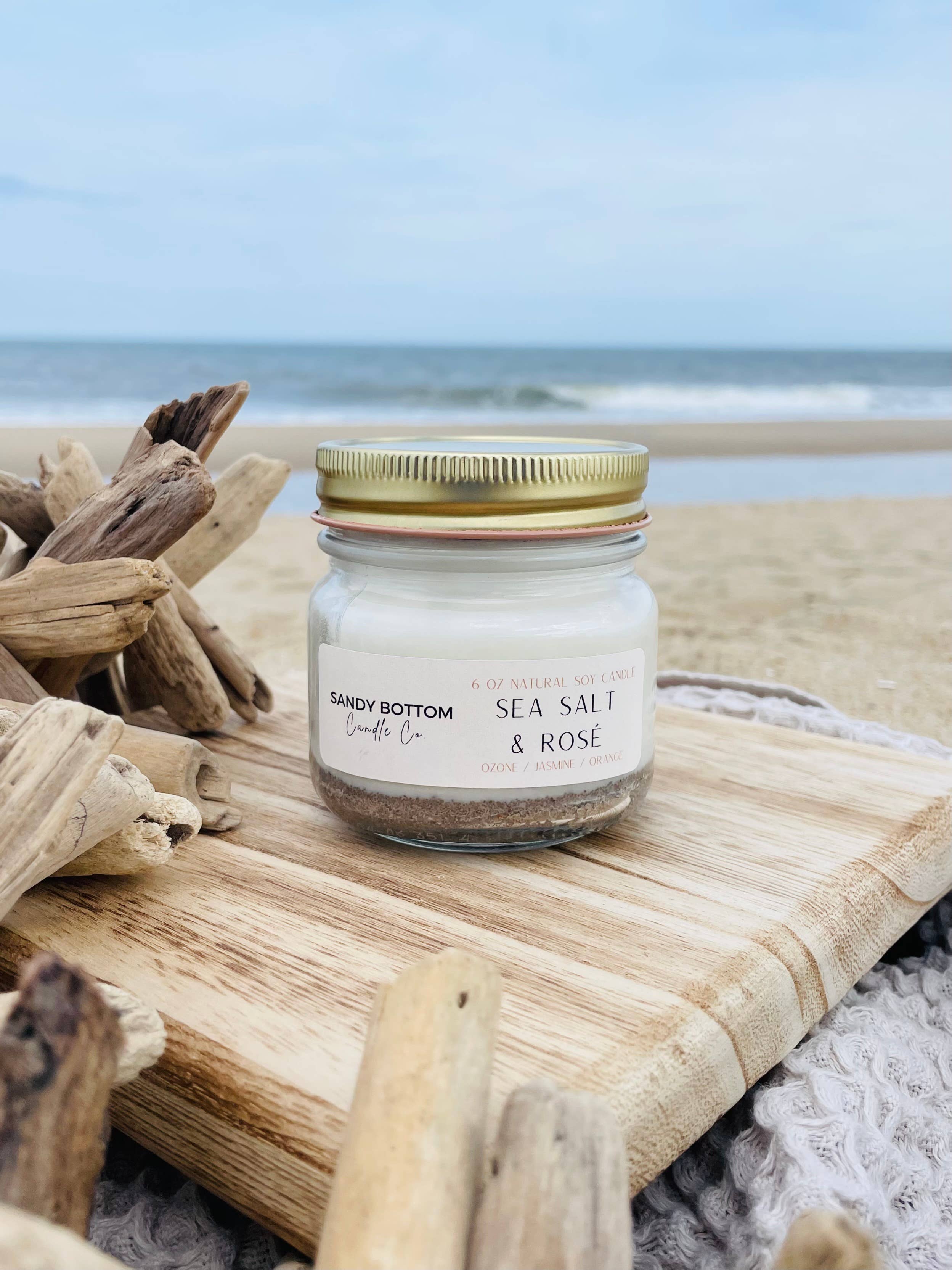 Sandy Bottom Candle Co. - Wholesale Jar/Filled Candle - Sea Salt & Rosé 6 oz Soy Candle