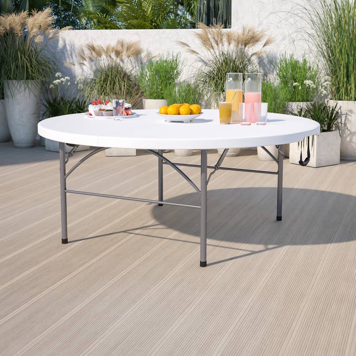 5.89-Foot Round Bi-Fold White Plastic Table for wholesale by Flash Furniture