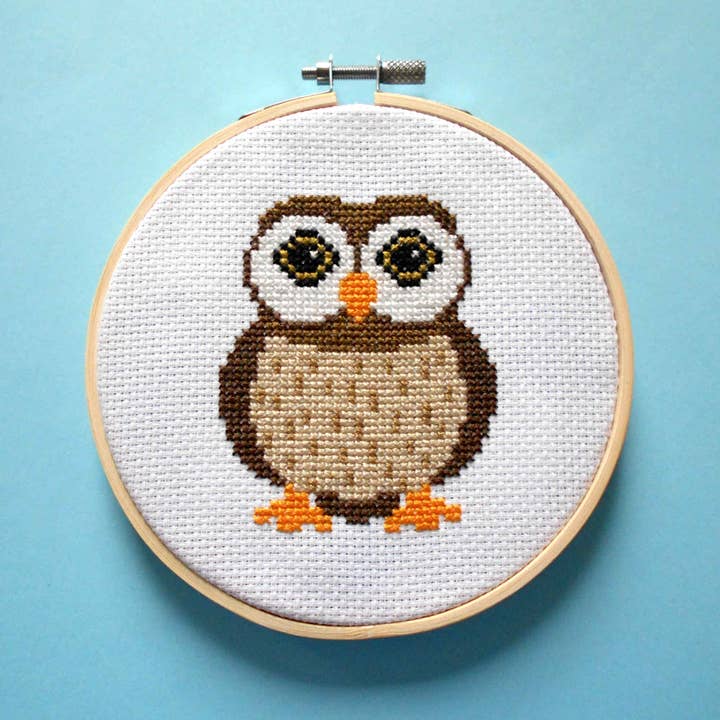 Owl Cross Stitch Kit for Beginners for wholesale by Knit Knot Krafts
