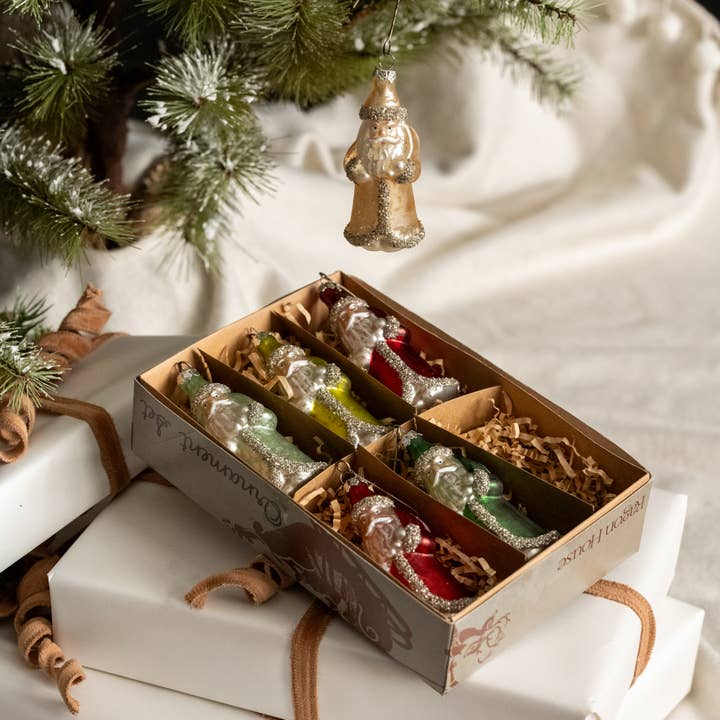 SET/ 6 MULTICOLOR SANTA ORNAMENTS for wholesale by Ragon House