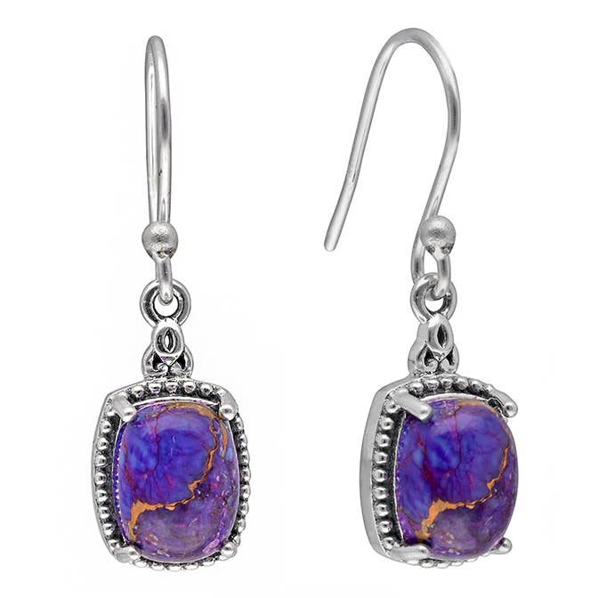 Tiramisu - Wholesale Dangle Earrings - Purple Copper Turquoise 925 Sterling Silver Dangle Earrings