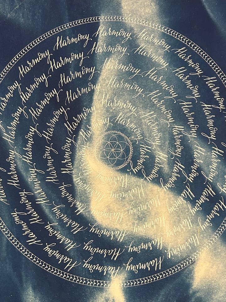 Obra de arte original Harmony – Cianotipia e caligrafia a tinta por atacado de Murmure bleu