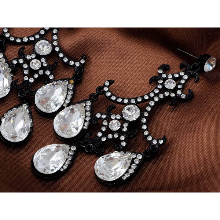 AK Brand - Wholesale Dangle Earrings - Jet Black Gothic Edgy Chandelier Dangle Drop Earrings