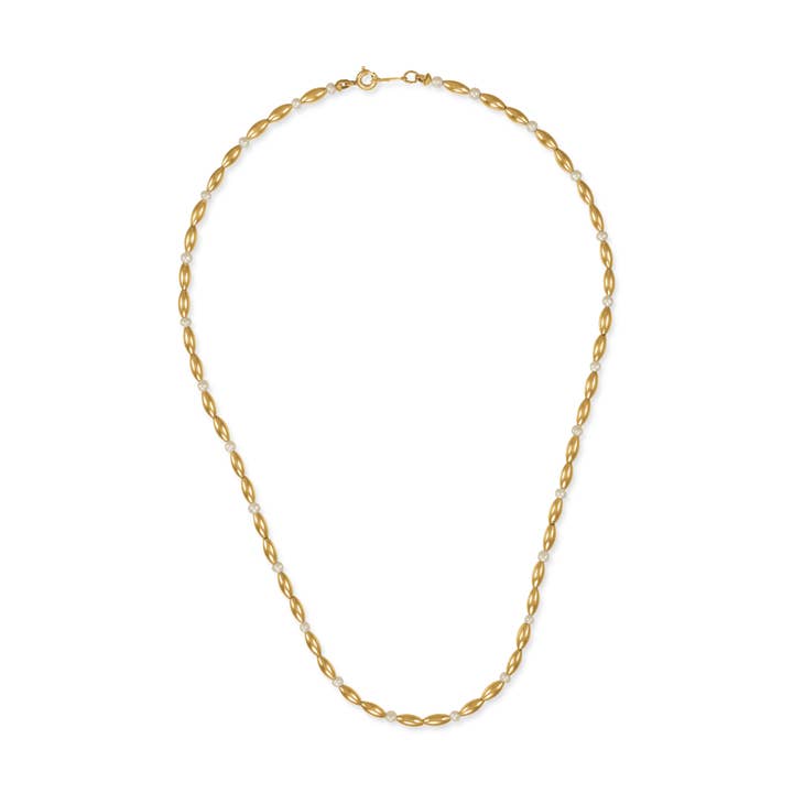 Collier en riz triple rempli d'or de 16 pouces avec perle d'eau douce pour la vente par G2 Silver