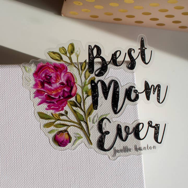 Vinyl Sticker - Pink Peony Bedste mor nogensinde Design for engroshandel hos Joelle Hanton Art