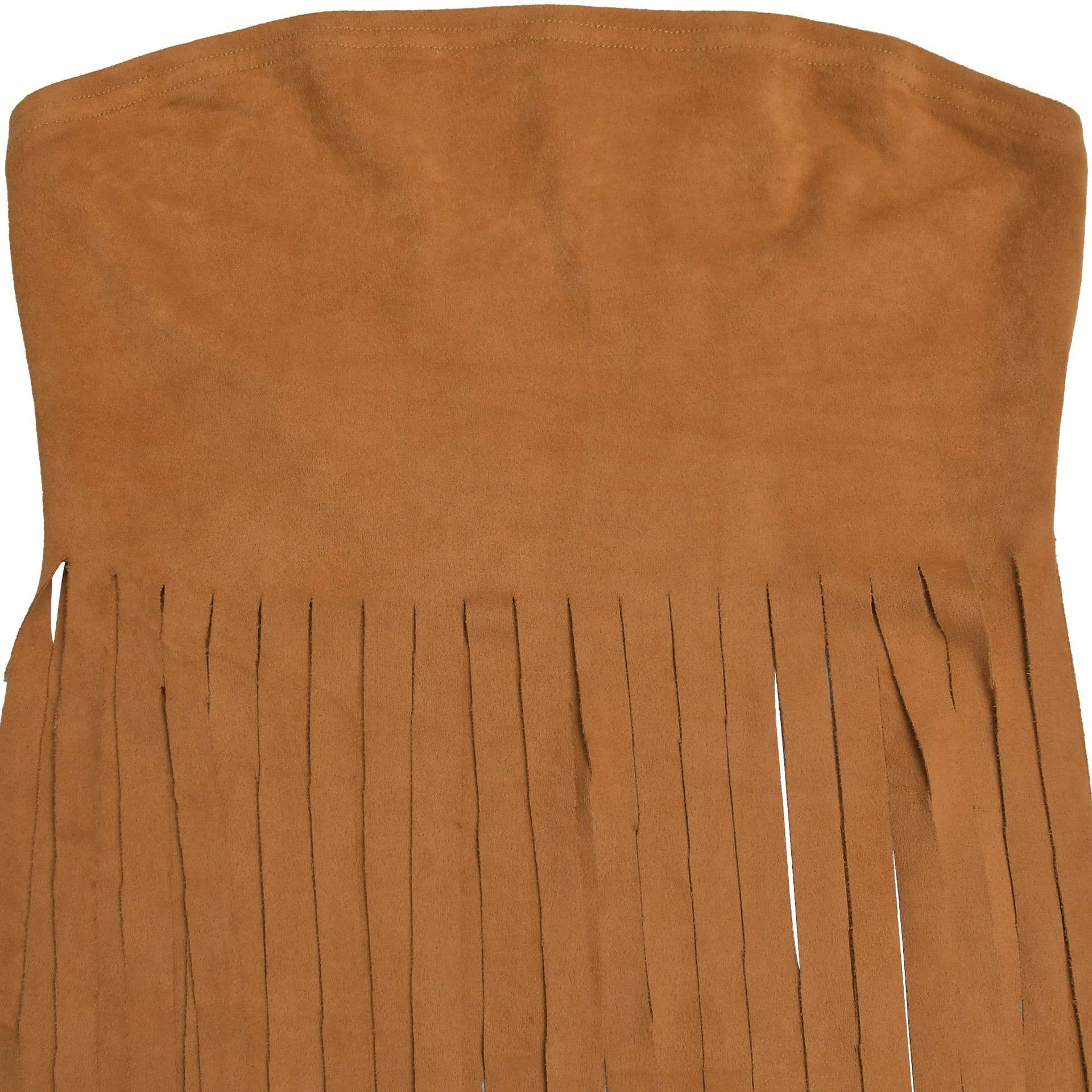 HIDDENBRAND - Wholesale Tank Top - Women's - Strapless bohemia sexy faux suede bandeau fringed maxi top9